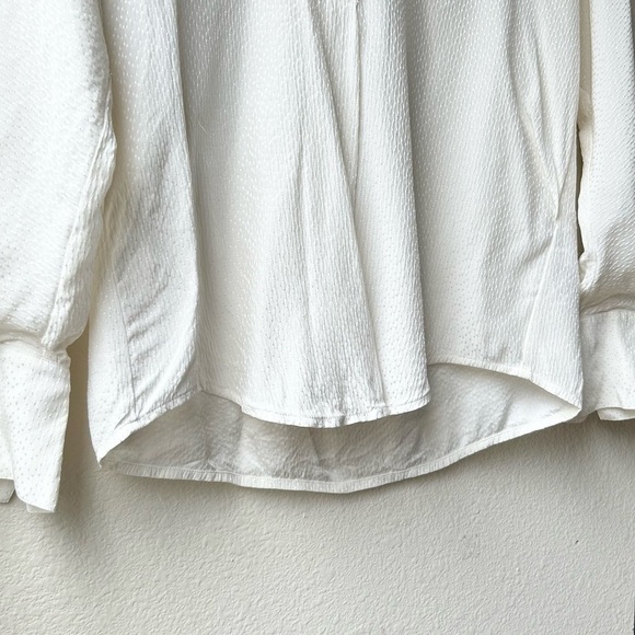 Vince Dot Silk Jacquard Popover Off White Banded Collar Blouse Sz XS - Picture 7 of 16